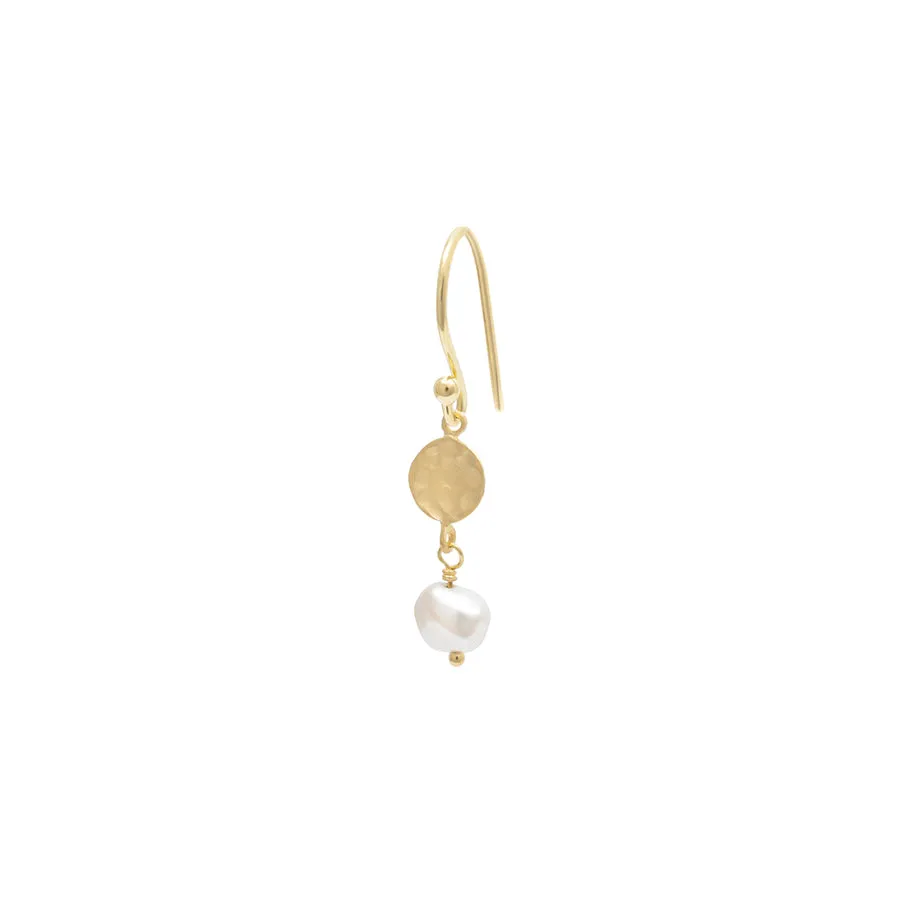 Nugget Pearl Drop Hammered Disc Earrings